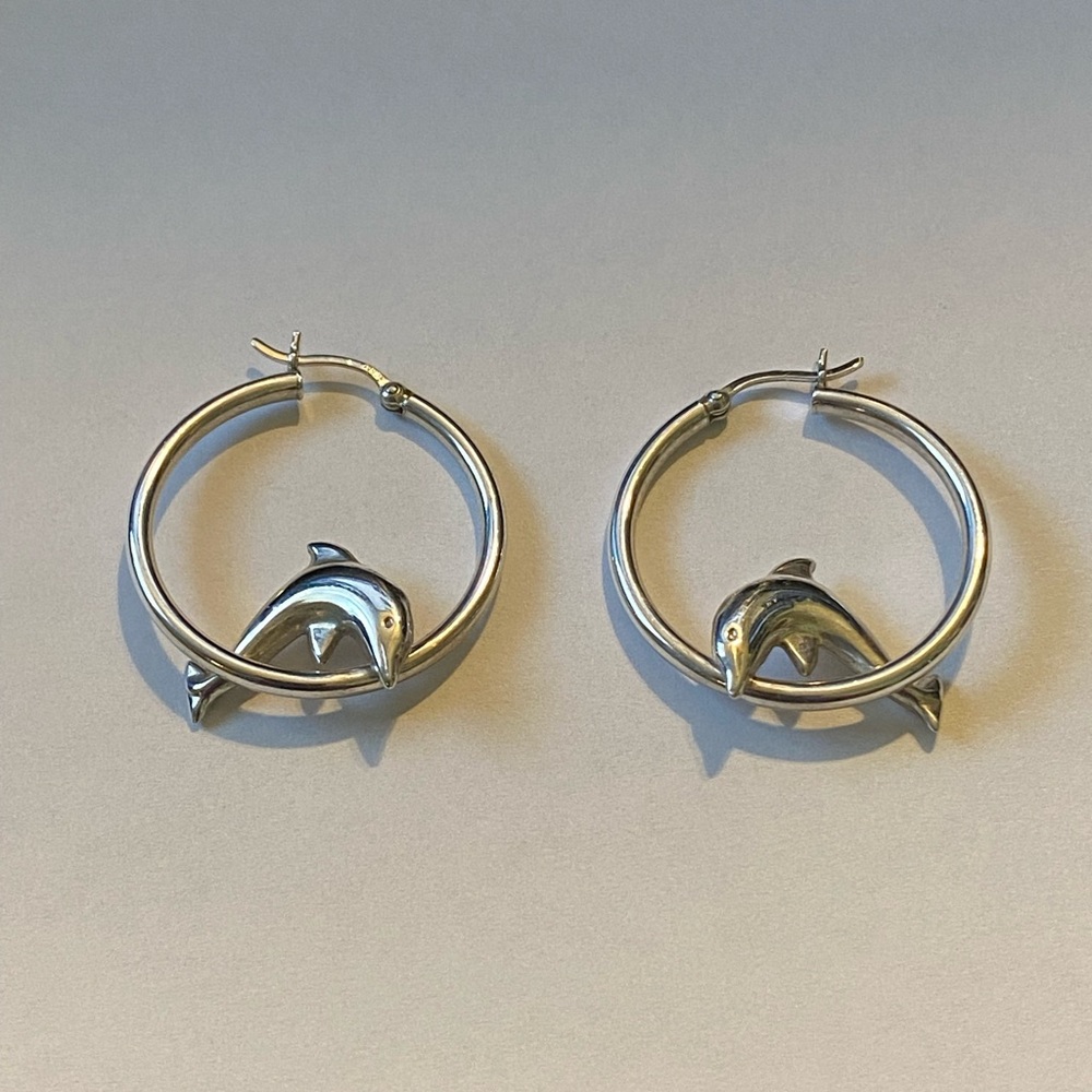 Sterling Silver Jumping Dolphin Hoop Earrings